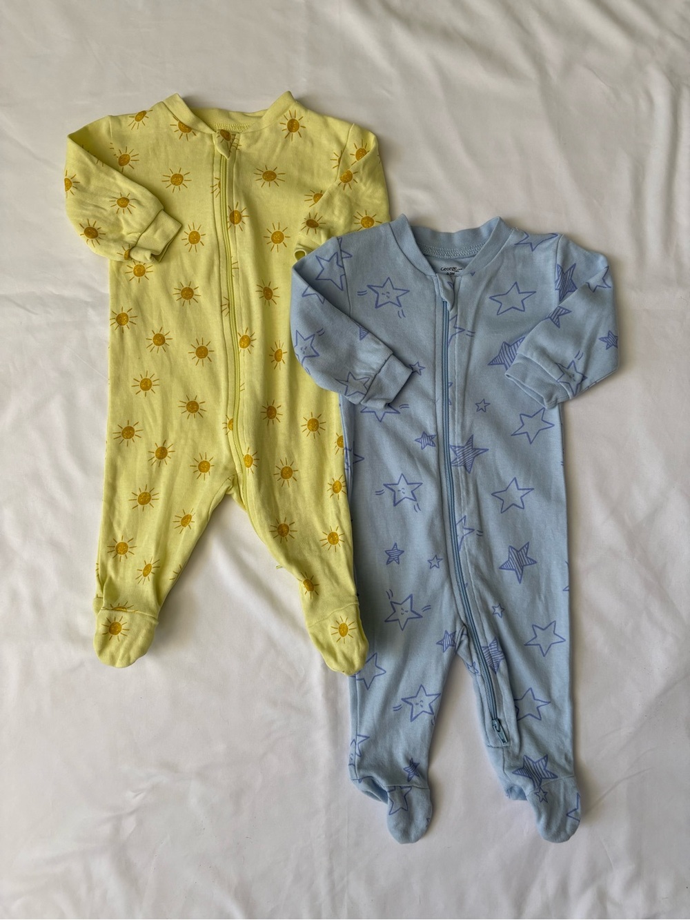 🚙🌸 Baby Yellow Sun & Blue Star Baby One-Piece Sleepers - Pack of 2